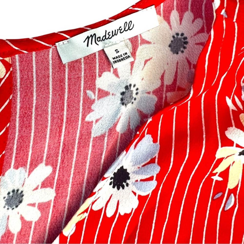 Madewell Daisy Society Rhyme Short Sleeve Top Size S Red White Striped Floral - Picture 3 of 6